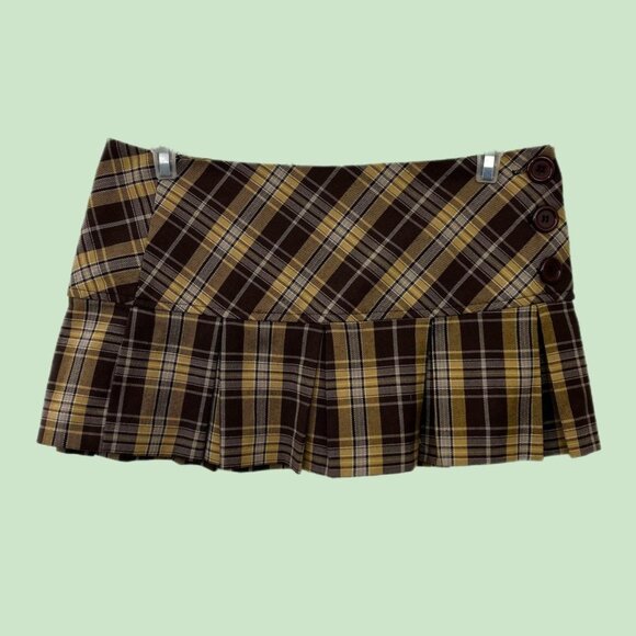 Plaid Brown Skirt with Button Detail - Picture 1 of 7